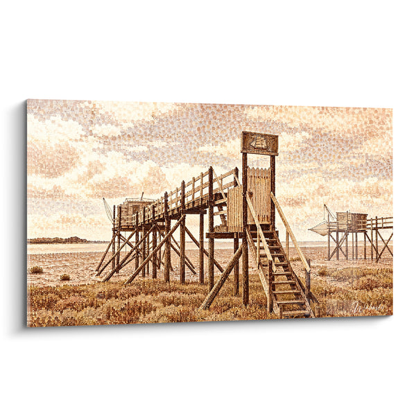 Tableau Carrelet en bois ocre et brun - Attente côtière - Edition Fouras Nouvelle-Aquitaine France