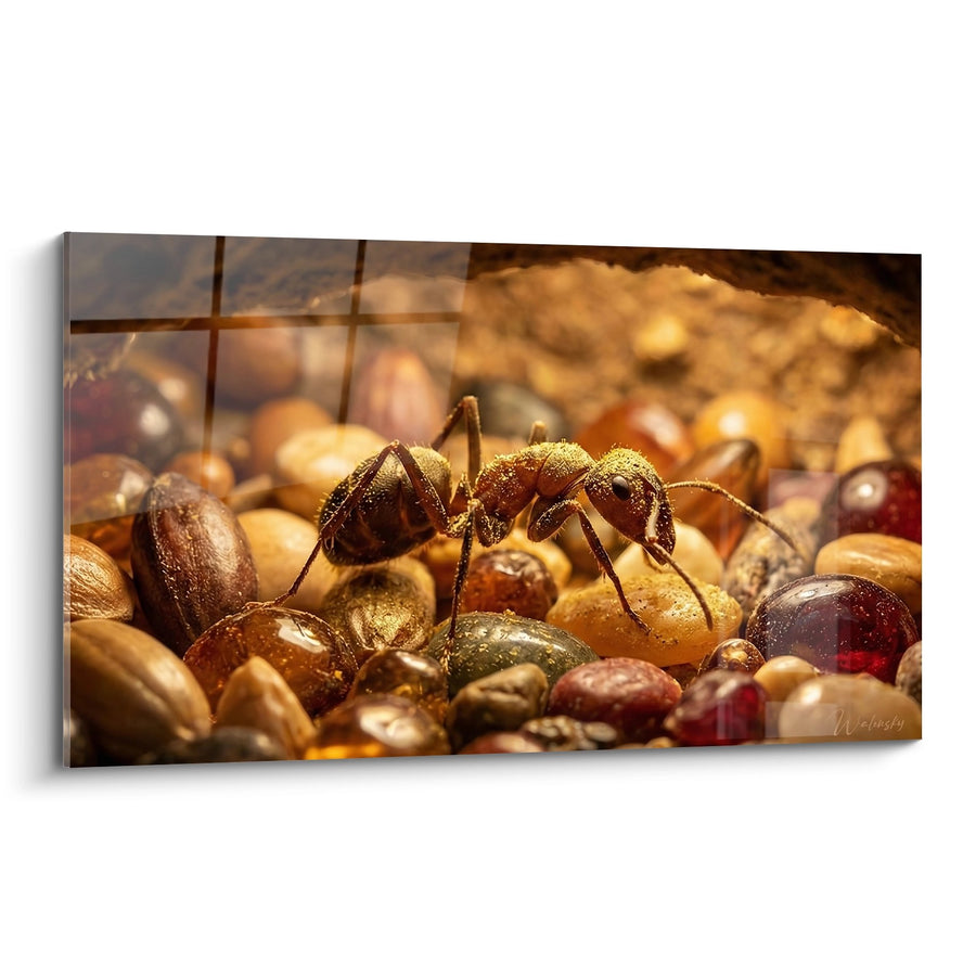 Tableau Fourmi Dorée sur Amas de Pierres Précieuses - Trésor Naturel - Edition Fourmie