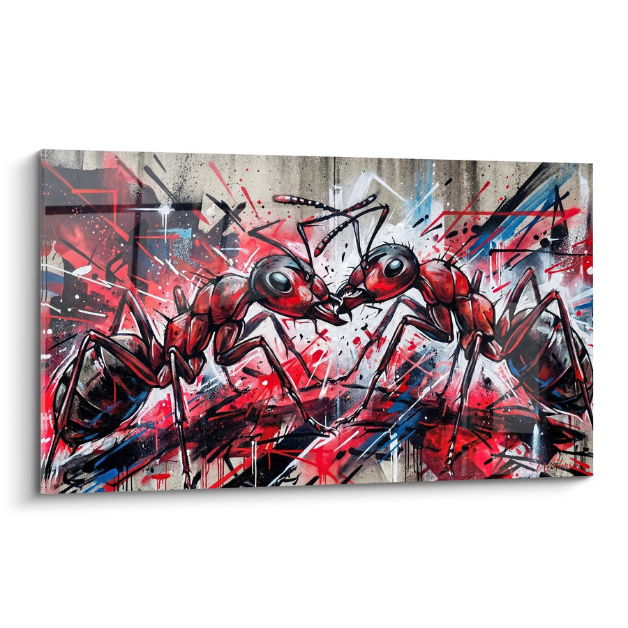 Tableau Deux Fourmis Rouges Graffiti Urbain - Combat Artistique - Edition Fourmie