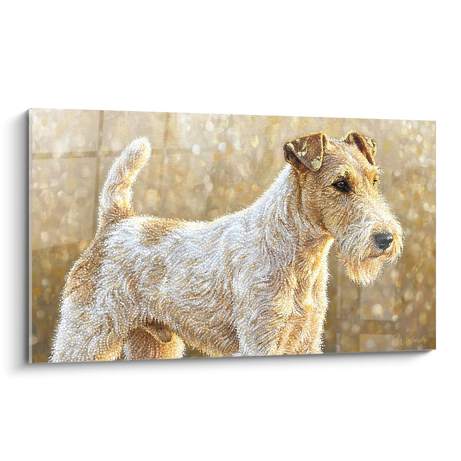Tableau Fox Terrier Blanc aux Tons Dorés sur Fond Lumineux - Portrait Canin Élégant - Edition Fox Terrier