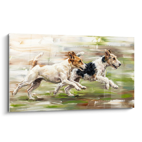 Cuadro Dos Terriers en Carrera Dinámica - Impulso Canino - Edición Fox Terrier
