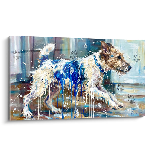 Cuadro de Fox Terrier Salpicado de Azul y Blanco - Explosión Acuática - Edición Fox Terrier