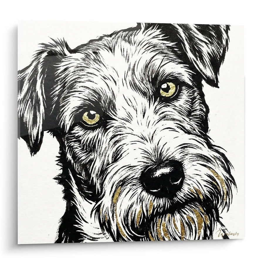 Tableau Hund Terrier Schwarz und Weiß mit Goldenen Augen - Ausdrucksvolles Porträt - Edition Fox Terrier