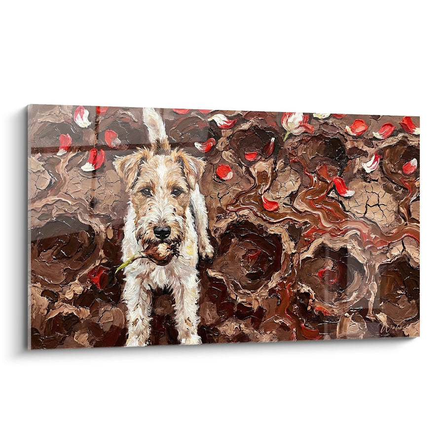 Tableau Chien Texturé aux Pétales Rouges - Regard Tendre - Edition Fox Terrier