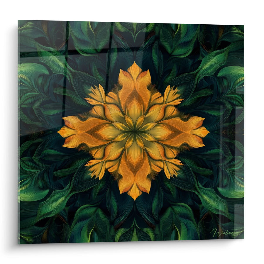 Tableau fleur mandala dorée - Harmonie florale - édition fractale