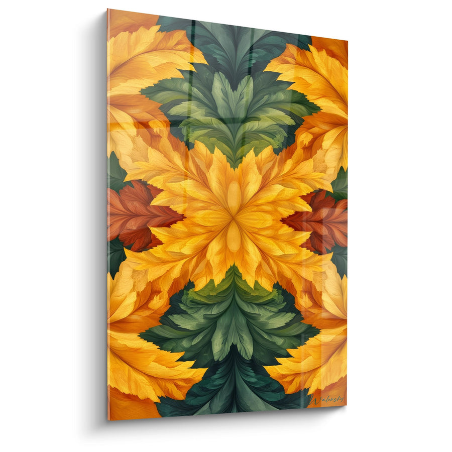 Tableau kaléidoscope floral automnal - Mandala doré - édition fractale