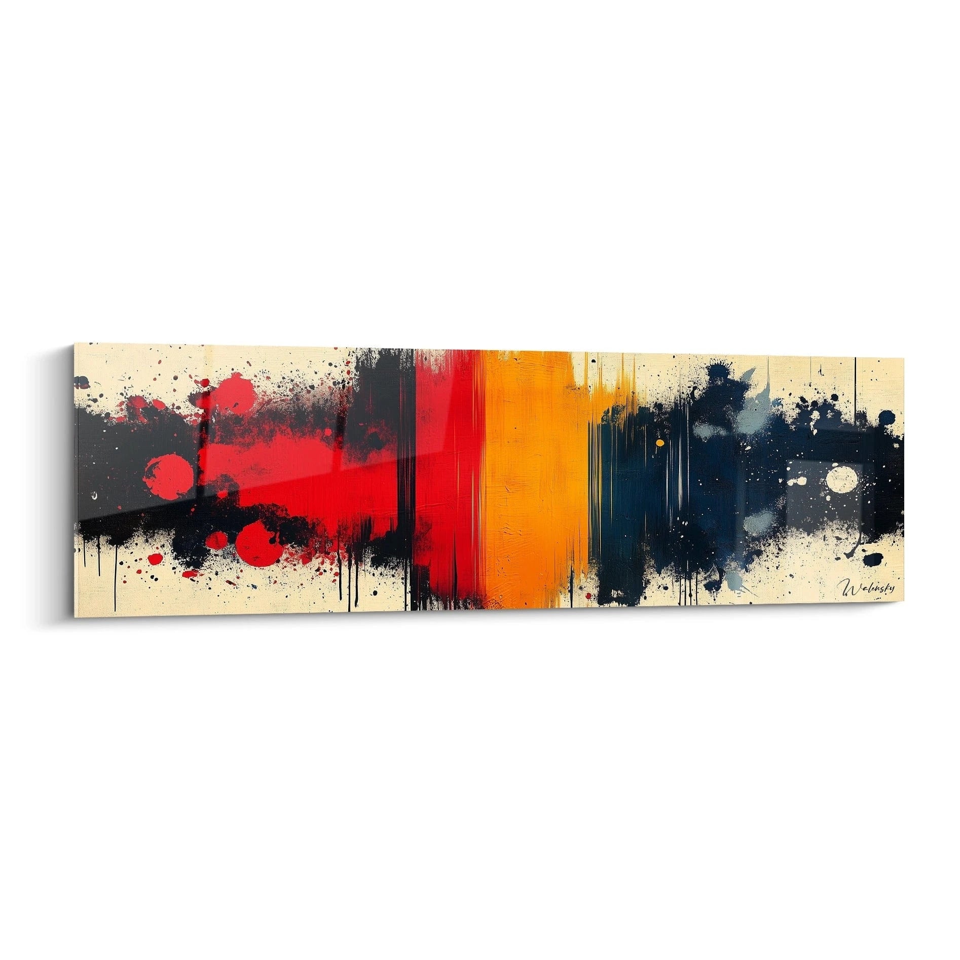 Tableau expressionniste abstrait de Walensky avec des couleurs vives en rouge, orange et bleu