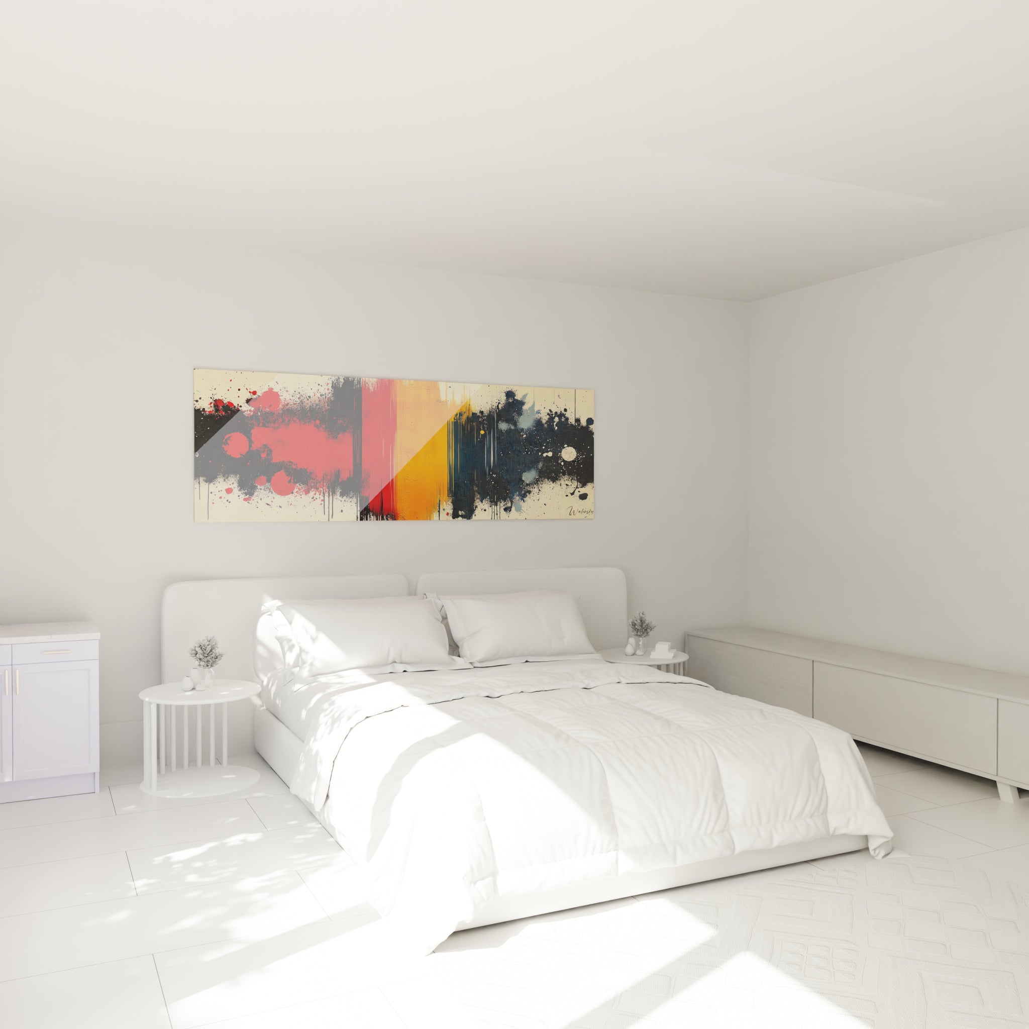 Tableau expressionniste abstrait de Walensky avec des couleurs vives pour décorer une chambre moderne