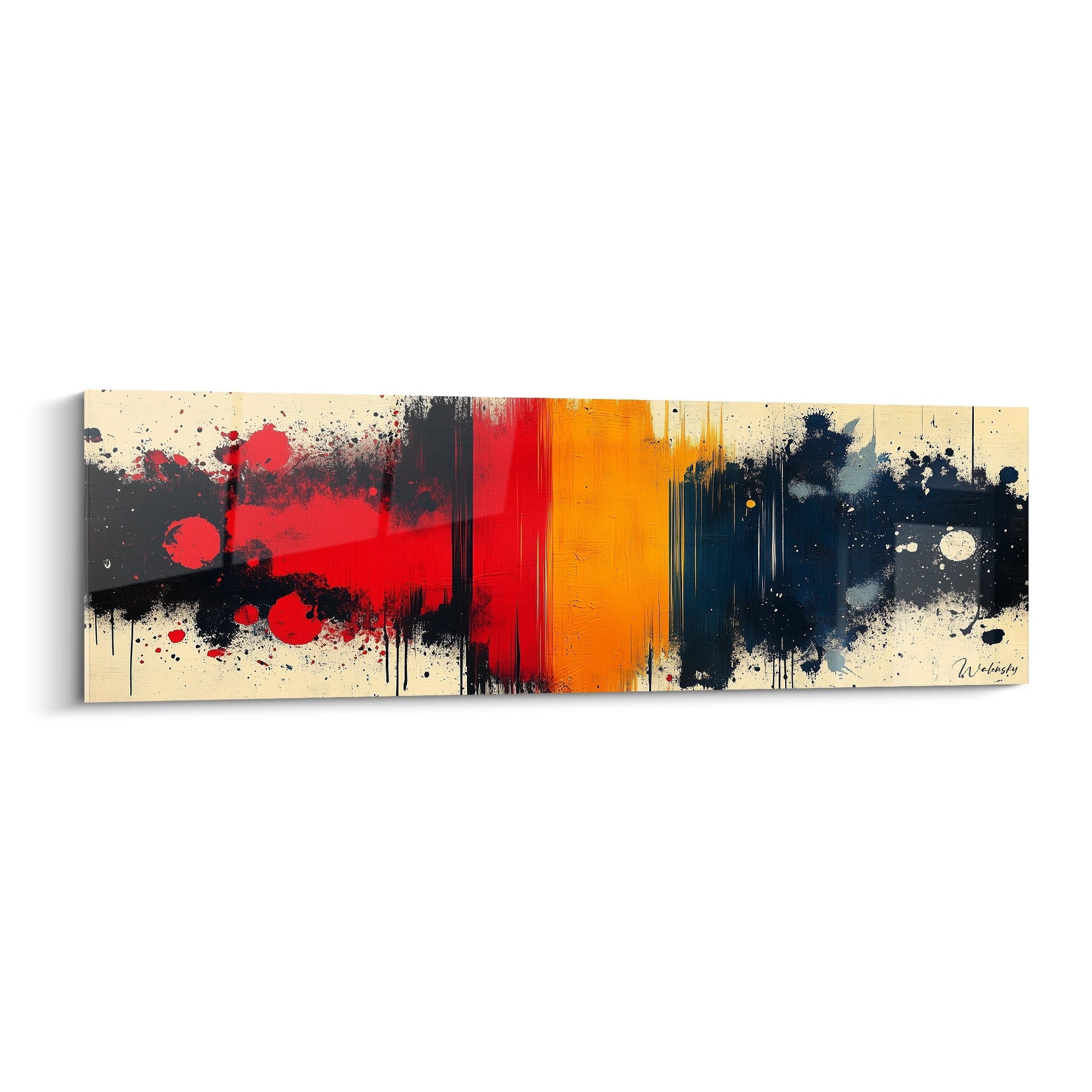 Tableau expressionniste abstrait de Walensky avec des couleurs vives en rouge, orange et bleu