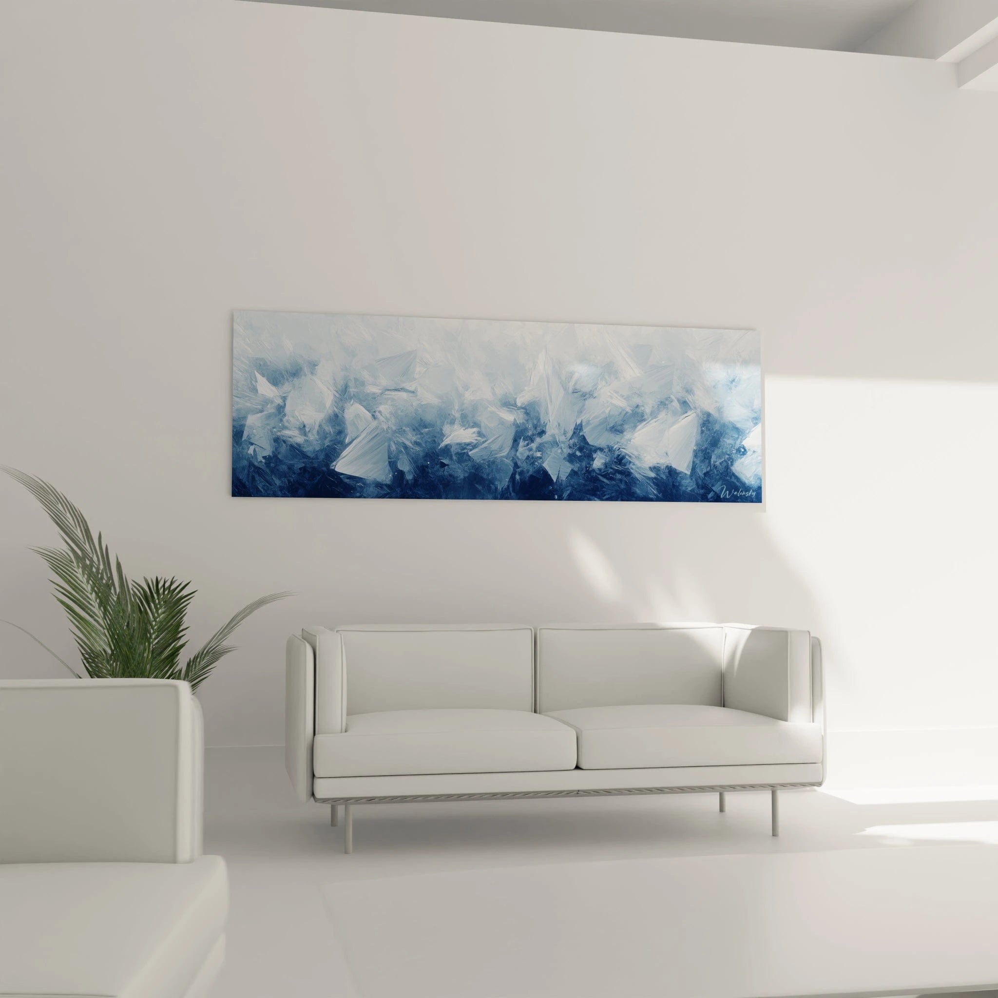 Tableau expressionniste abstrait bleu de Walensky, idéal pour décorer un salon moderne