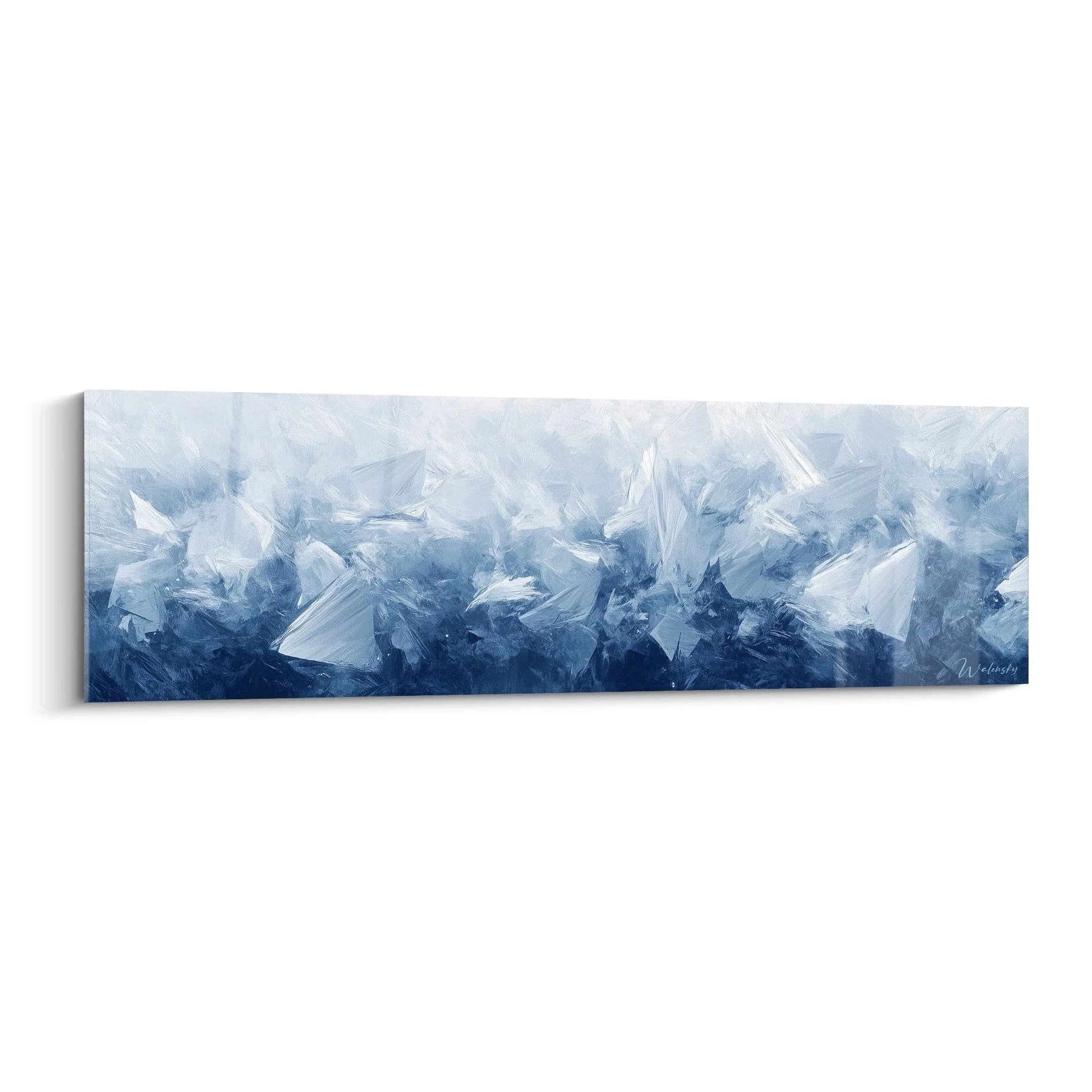 Tableau expressionniste abstrait aux nuances de bleu, signé Walensky, idéal pour décorer un mur moderne