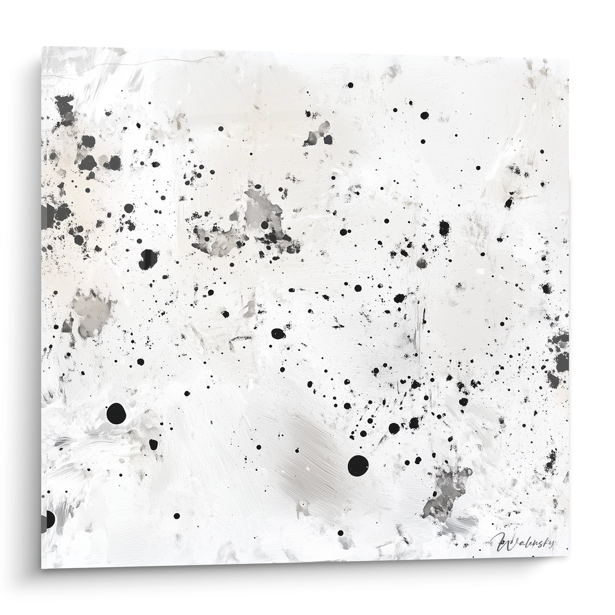 Tableau tacheté noir et blanc de Walensky, art moderne avec éclats de peinture créatifs