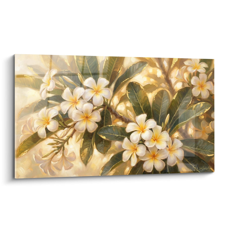 Tableau fleurs de frangipanier dorées aux tons chauds - Éclat tropical - Edition Bali