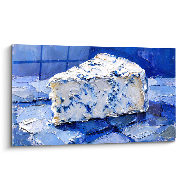 Tableau Part de fromage bleu et blanc marbrures épaisses - Empâtements au couteau - Edition Fromage