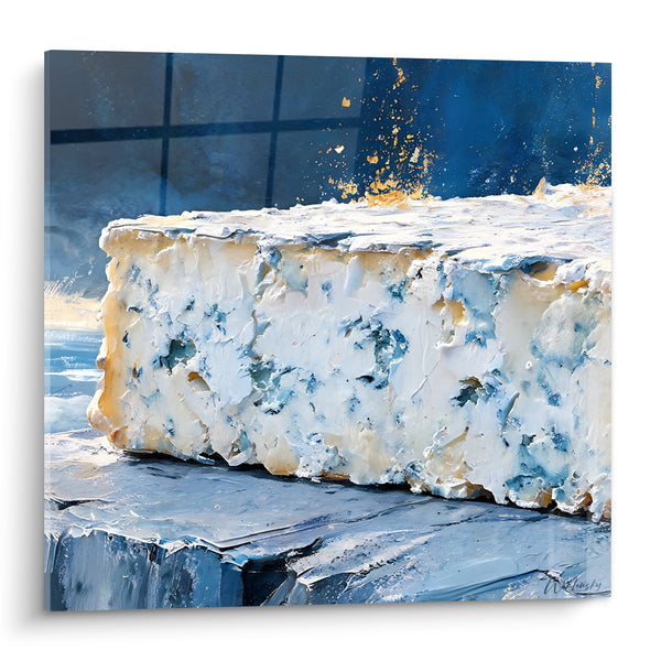 Tableau Bloc de fromage bleu et blanc doré - Éclat de cave affinée - Edition Fromage