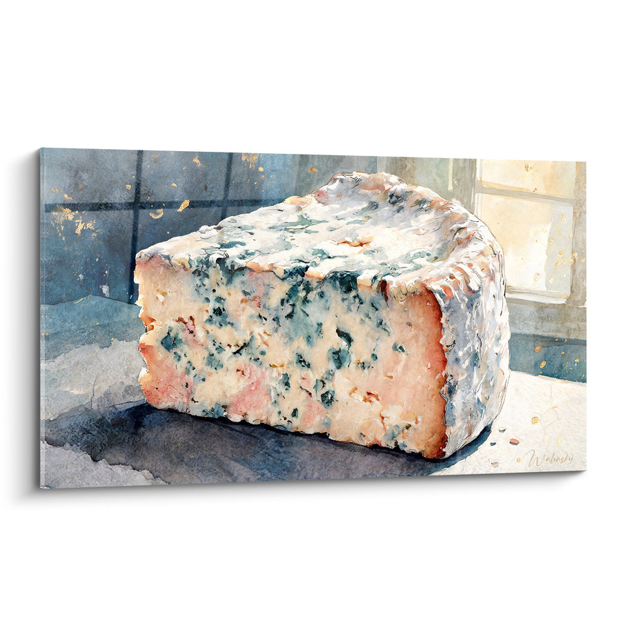 Tableau Bloc de bleu rose et bleu marbrures profondes - Fenêtre à carreaux dorée - Edition Fromage