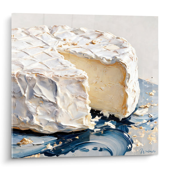 Tableau Camembert entamé sur nappe bleu marine - Instant gourmand - Edition Fromage