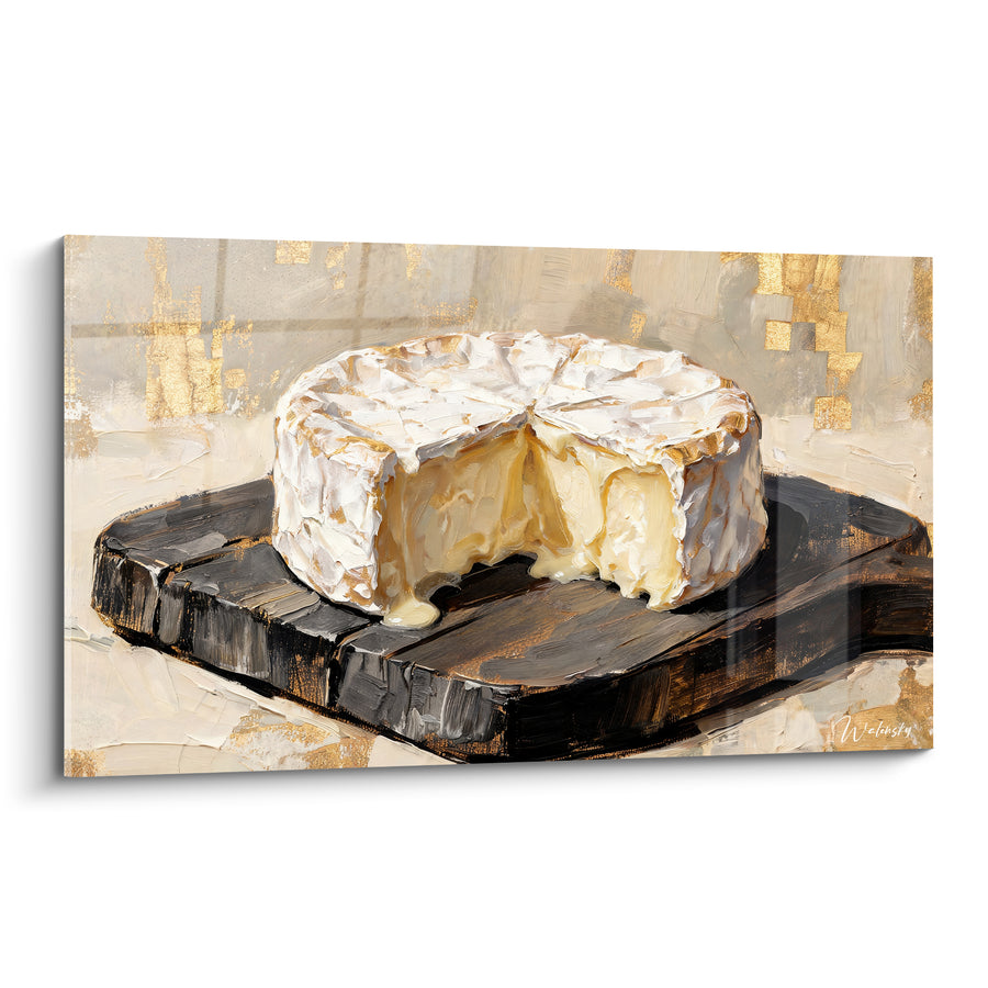 Tableau Camembert blanc et crème sur planche noire - Coulée onctueuse au couteau - Edition Fromage