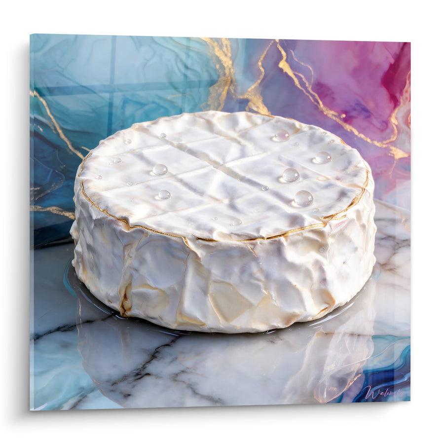 Tableau Camembert blanc sur marbre bleu et rose - Éclat gourmand - Edition Fromage
