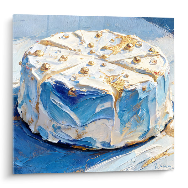 Tableau Meule de fromage blanche et bleue aux perles dorées - Billes de rosée - Edition Fromage