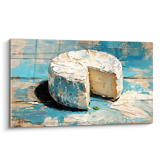 Tableau Meule blanche et turquoise à la feuille verte - Ombre portée marquée - Edition Fromage