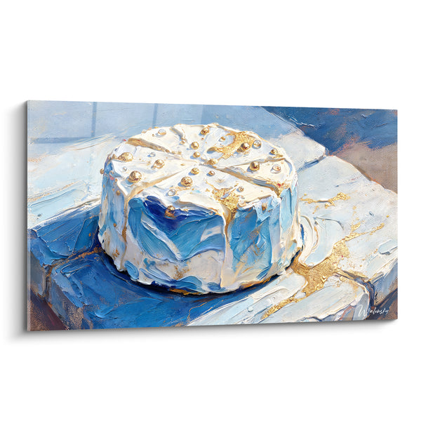Tableau Meule ronde bleue et dorée - Éclat festif givré - Edition Fromage
