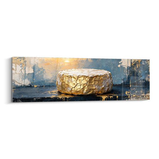 Tableau Meule dorée aux craquelures bleu nuit - Éclat au crépuscule - Edition Fromage