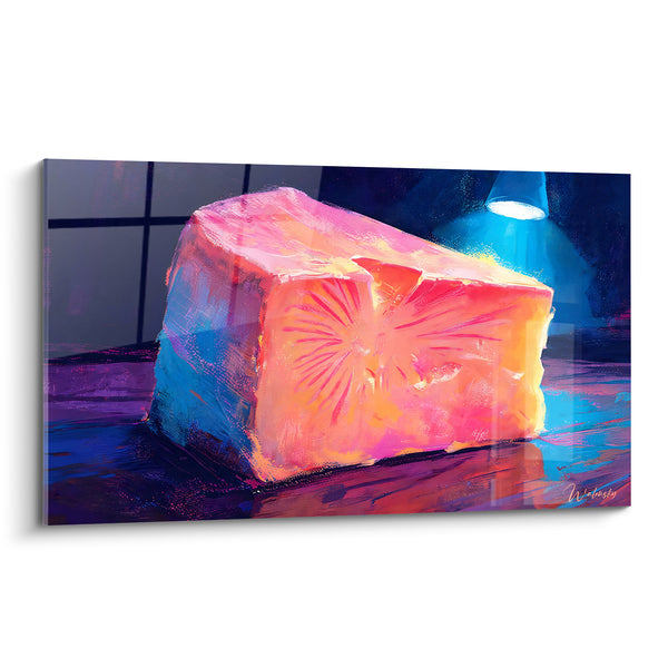 Tableau Bloc de fromage rose et bleu lumineux - Éclairage nocturne - Edition Fromage