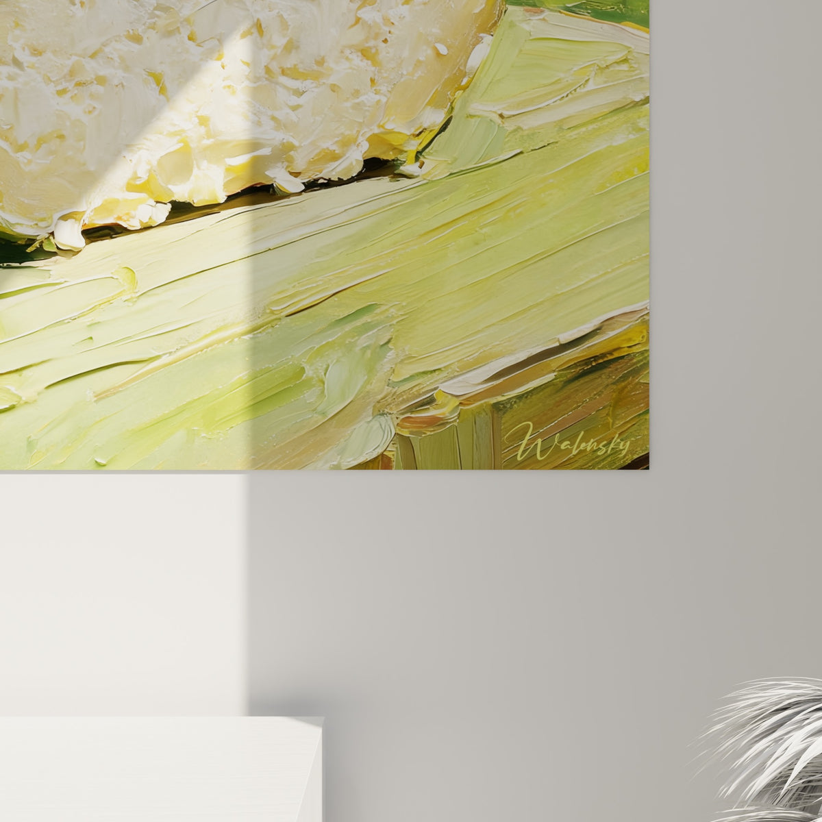 Empâtements épais révélant les nuances dorées et vert olive de la croûte de ce fromage peint