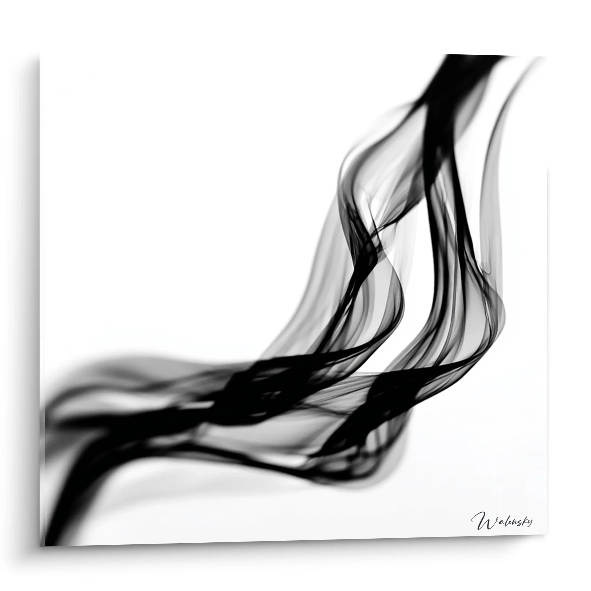 Tableau fumée abstraite noir et blanc avec volutes élégantes pour décoration moderne