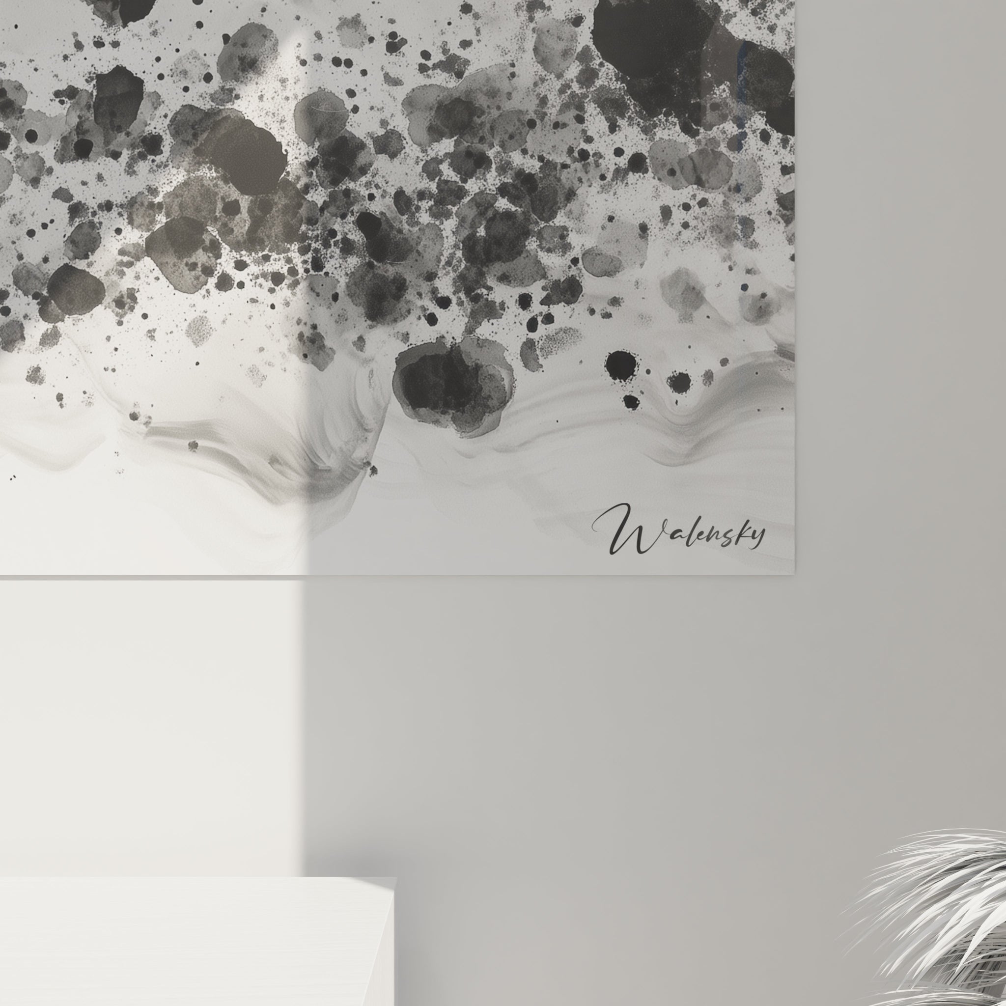 Tableau Fumée Dansante Hypnotique - édition tacheté noir et blanc