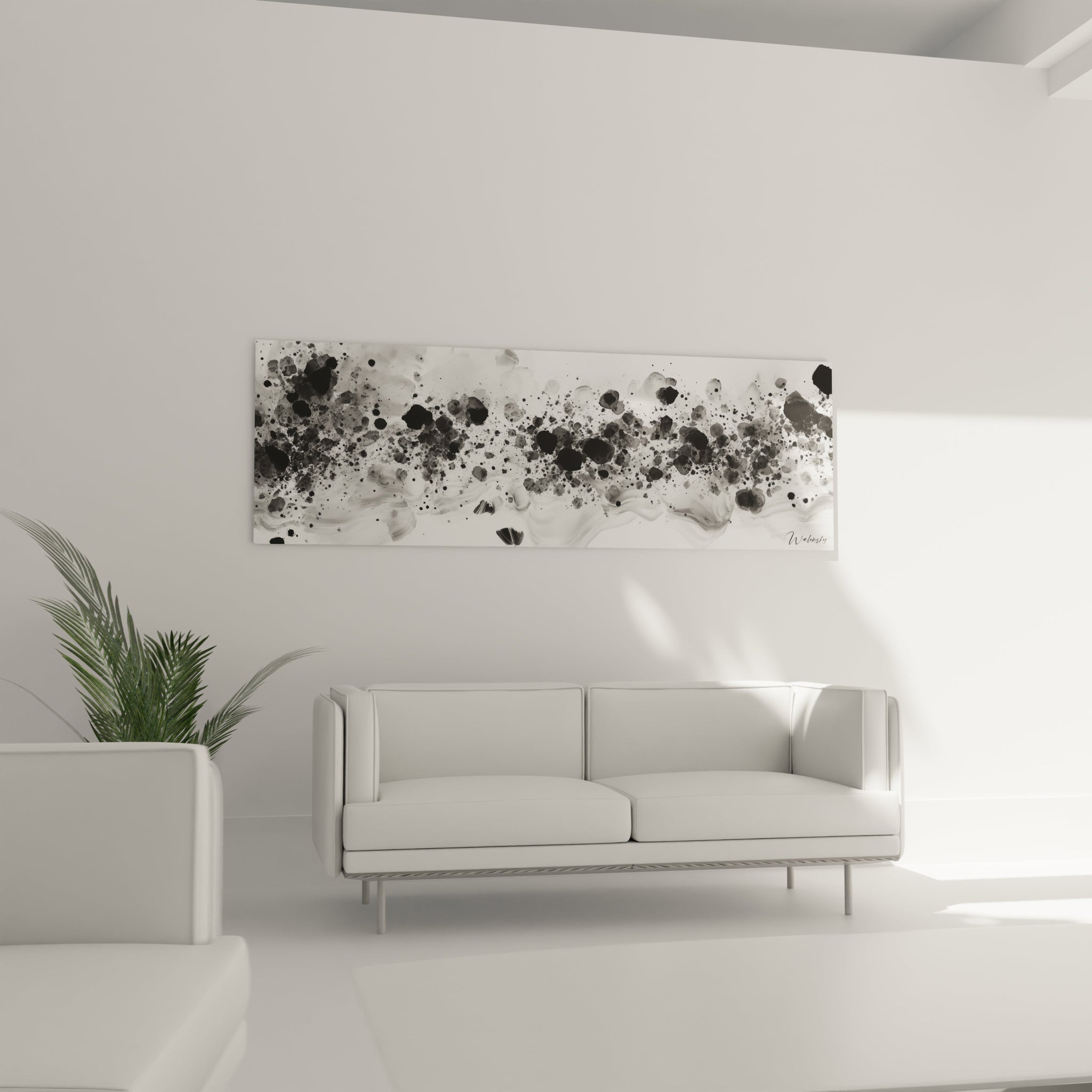 Tableau Fumée Dansante Hypnotique - édition tacheté noir et blanc