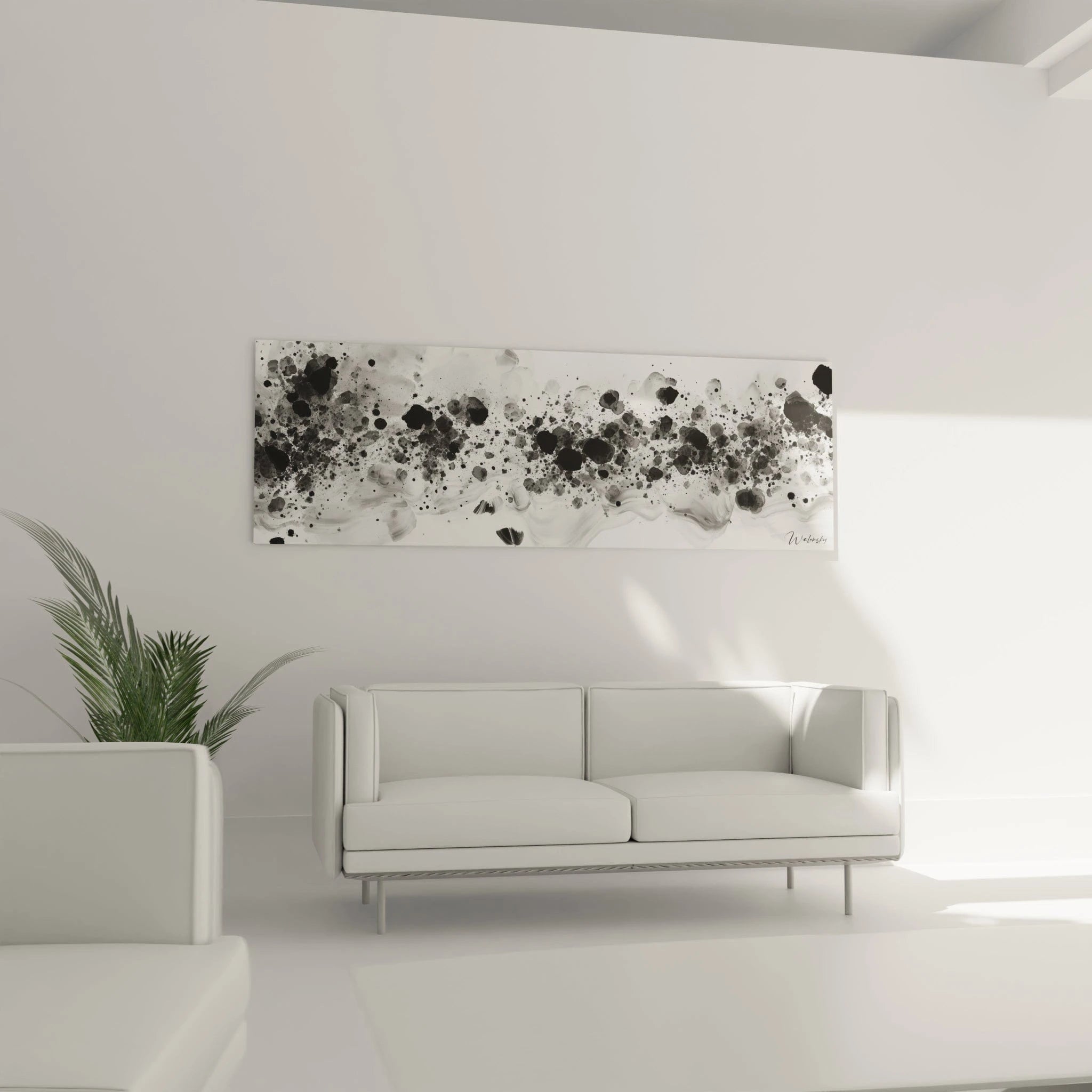 Tableau Fumée Dansante Hypnotique - édition tacheté noir et blanc - Walensky