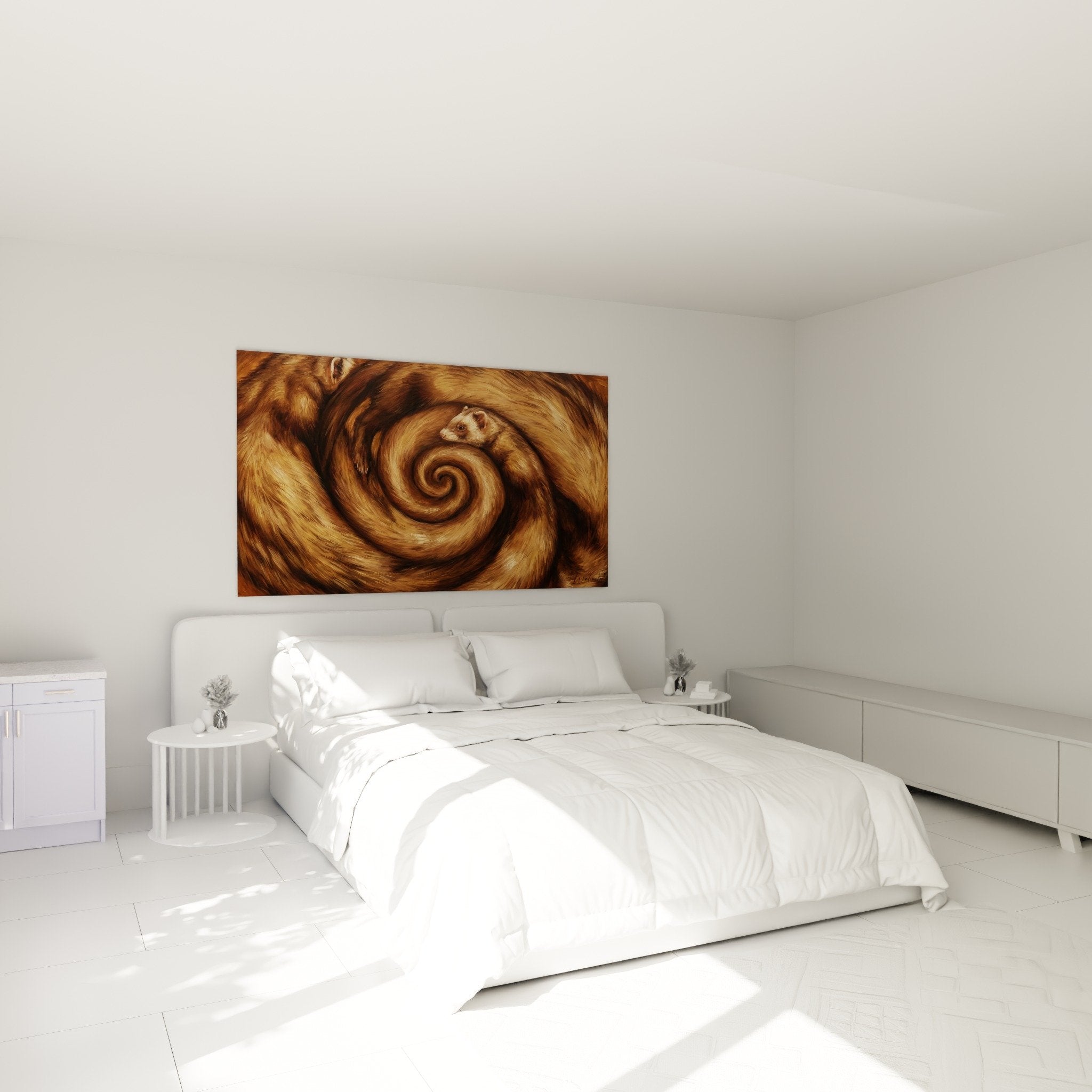 Frettchen-Spirale goldenes Gemälde gemütliches Schlafzimmer Dekoration warme Wandgestaltung