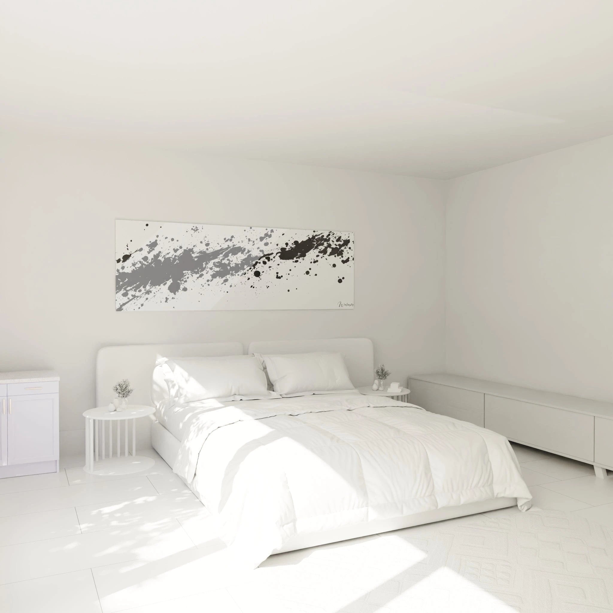 Tableau tacheté noir et blanc Walensky, décor moderne pour chambre à coucher lumineuse