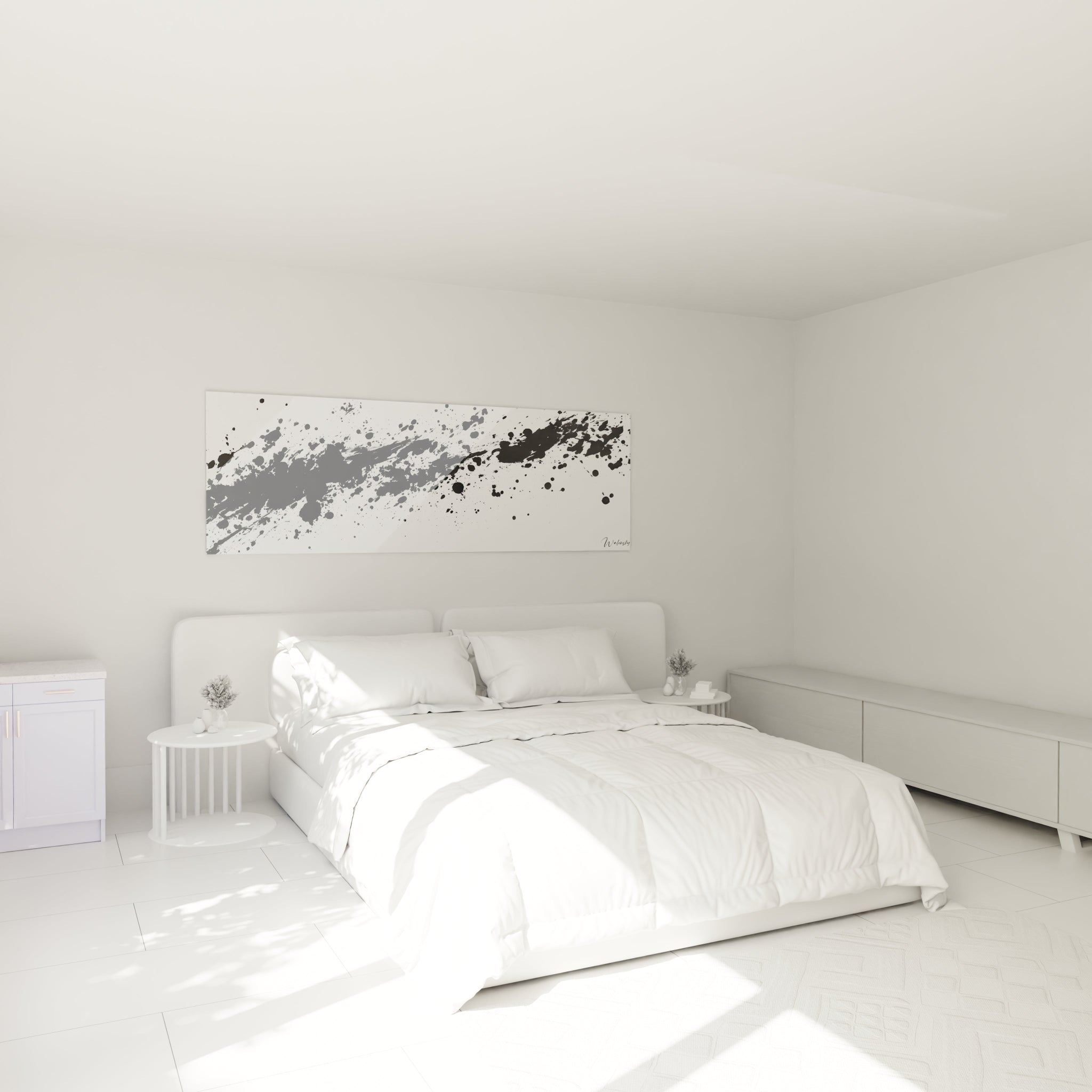 Tableau tacheté noir et blanc Walensky, décor moderne pour chambre à coucher lumineuse