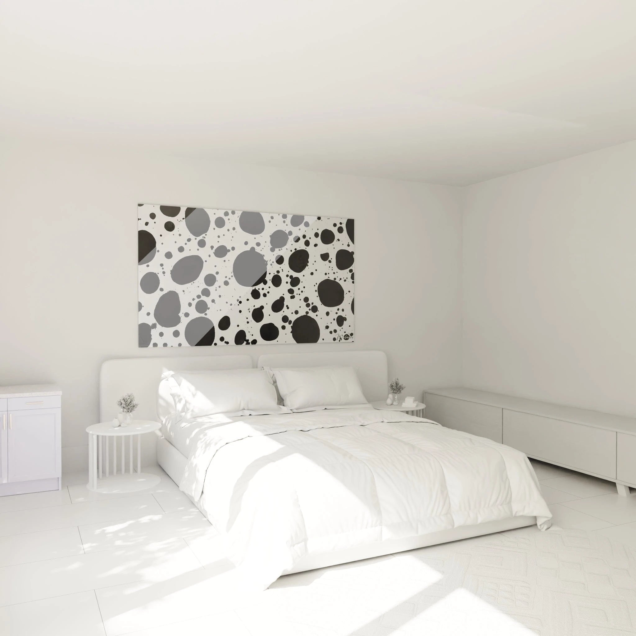 Tableau noir et blanc Walensky avec motifs tachetés, parfait pour décorer un intérieur moderne