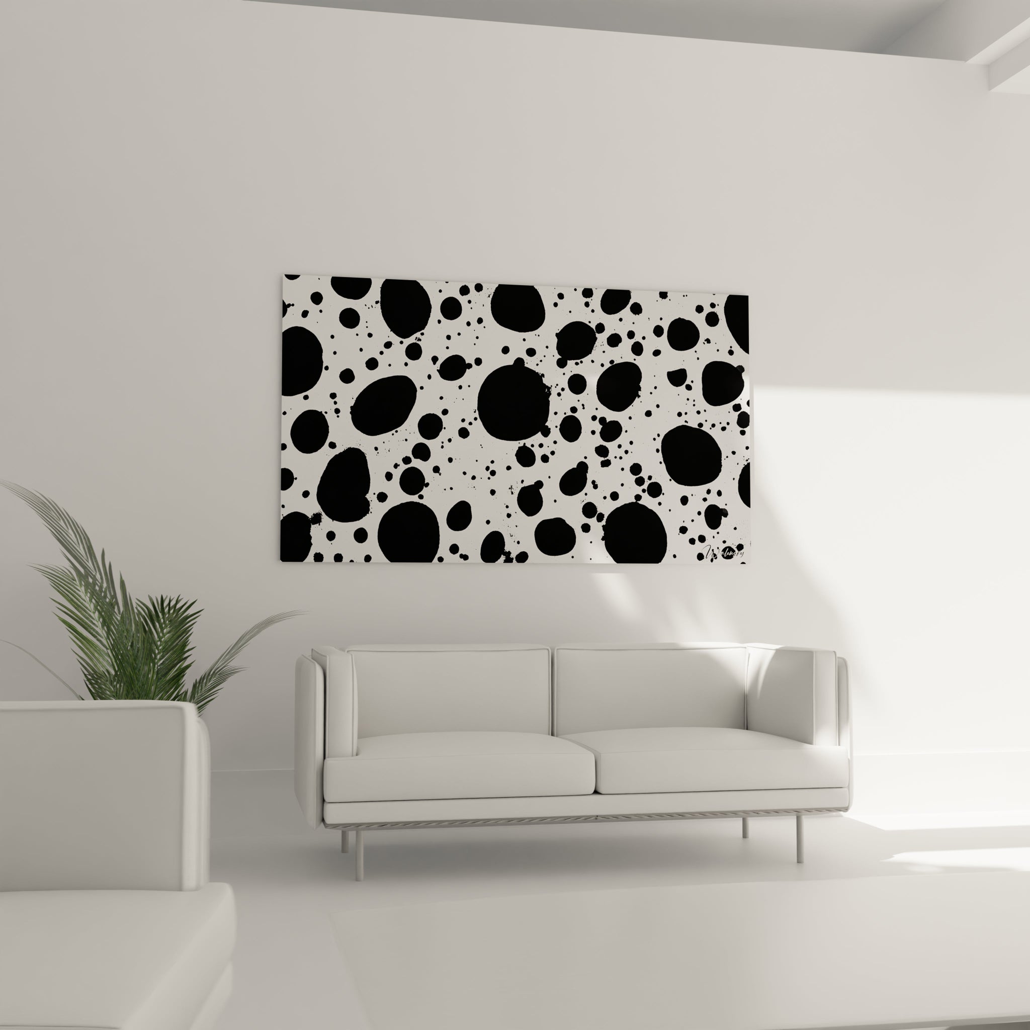 Tableau tacheté noir et blanc de Walensky, idéal pour décorer un salon moderne