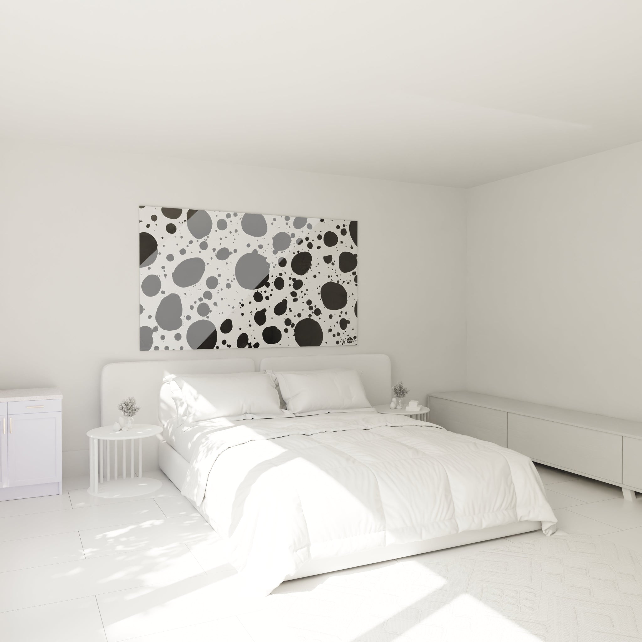 Tableau noir et blanc Walensky avec motifs tachetés, parfait pour décorer un intérieur moderne