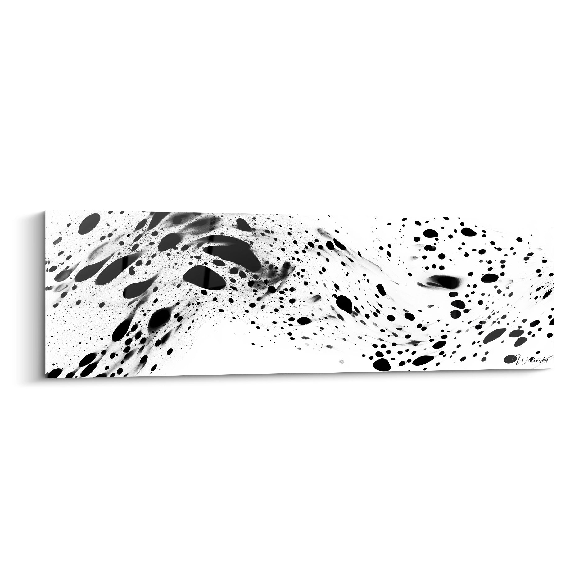 Tableau tacheté noir et blanc de Walensky avec motifs fluides et dynamiques