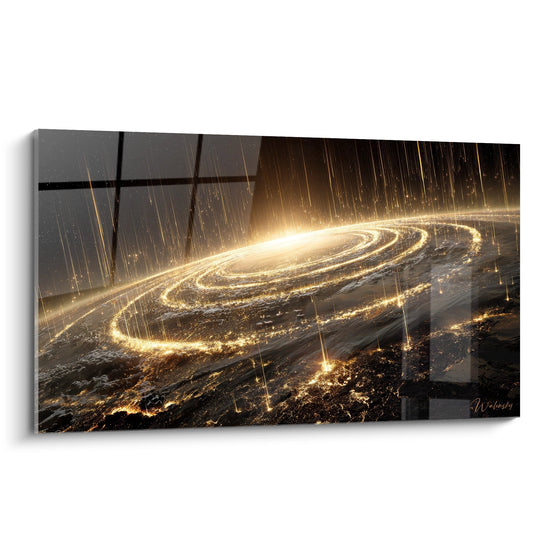 Tableau galaxie spirale cosmique - Tempête stellaire dorée - édition Divers espace
