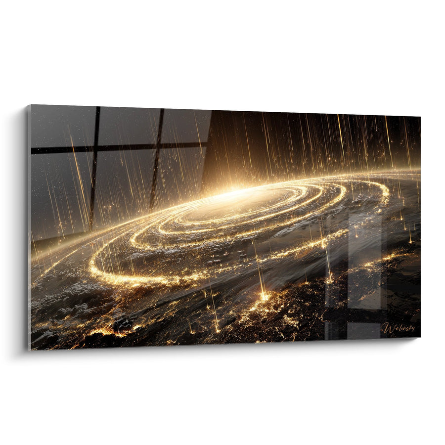 Tableau galaxie spirale cosmique - Tempête stellaire dorée - édition Divers espace