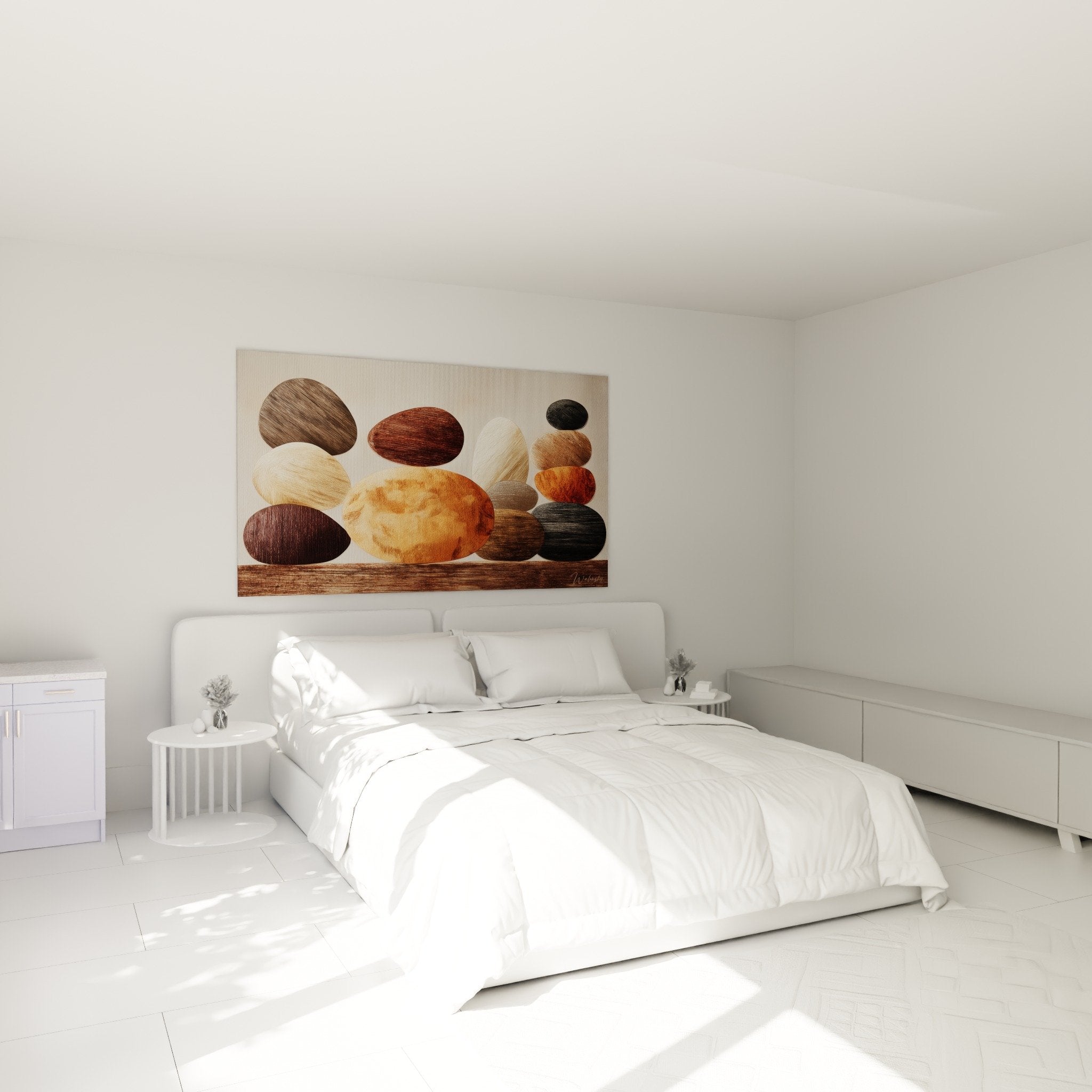 Wood pebbles wall art bedroom zen decor feng shui natural balance
