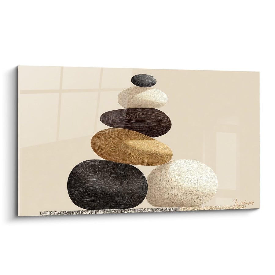 Tableau galets zen empilés tons beiges et bruns - Équilibre Naturel - Edition Feng shui Centre Terre