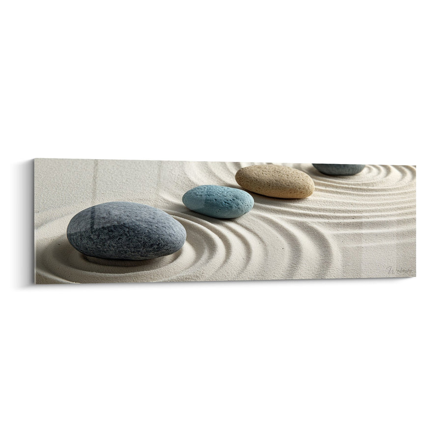 Tableau galets zen sur sable doré avec cercles concentriques - Sérénité minérale - Edition Sable