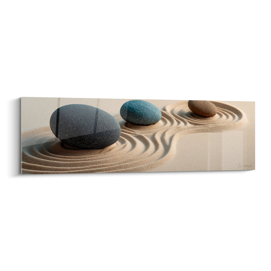 Tableau Galets Zen sur Sable Ratissé Beige avec Cercles Concentriques - Méditation Minérale - Edition Sable