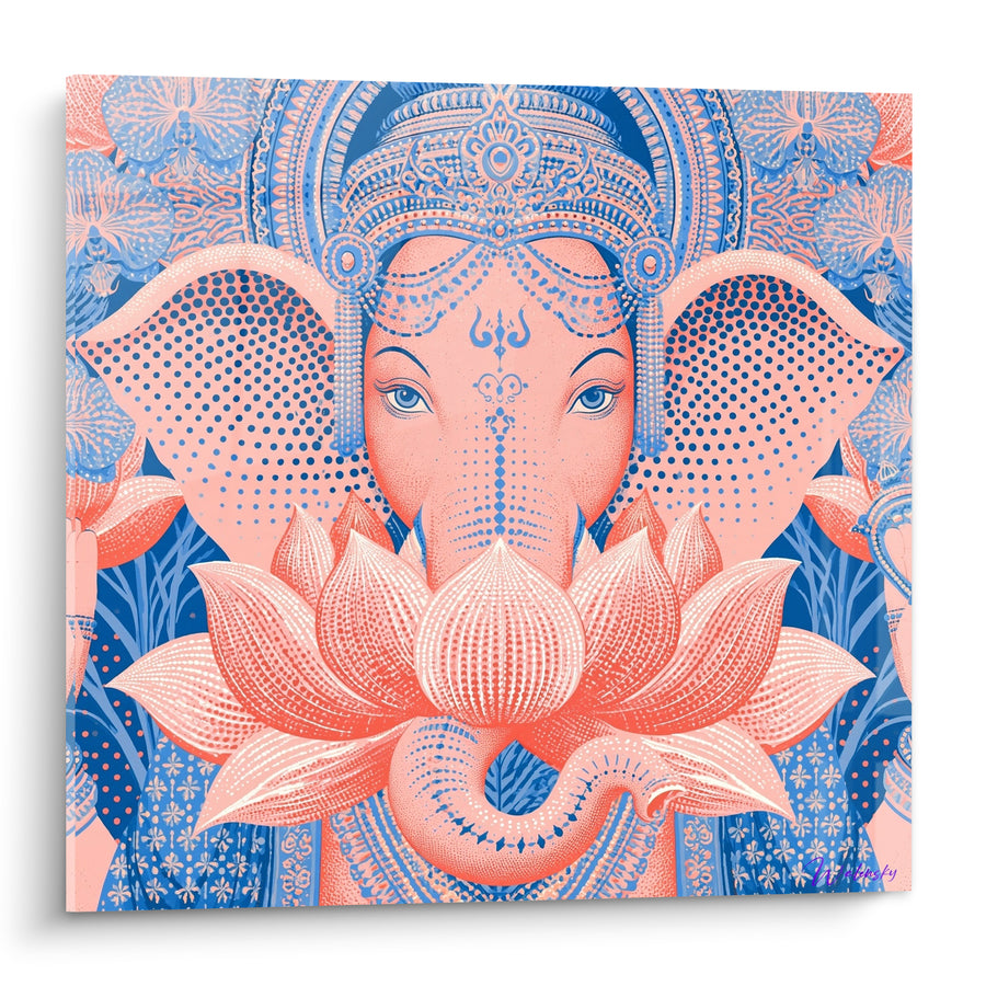 Tableau Ganesh corail et bleu marine au lotus - Éveil spirituel - Edition Ganesh