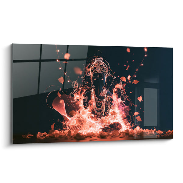 Tableau Ganesh embrasé pétales orangés - Éveil incandescent - Edition Ganesh