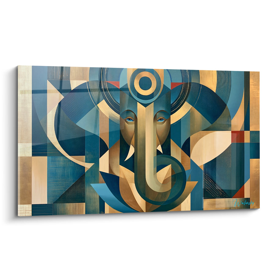 Tableau Ganesh géométrique bleu marine et doré - Sérénité géométrique - Edition Ganesh