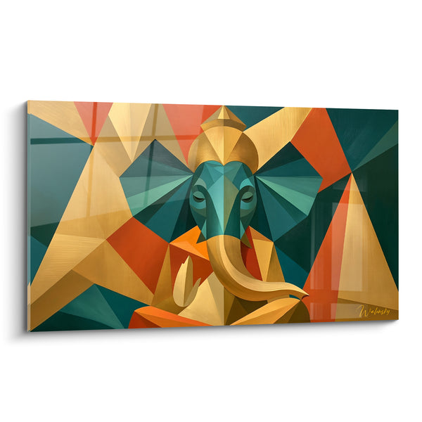Tableau Ganesh géométrique doré et terracotta - Sérénité fragmentée - Edition Ganesh